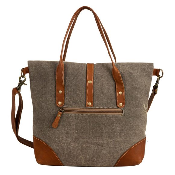 Myra Bag Handmade Hand Shoulder Bag Upcycled Canvas & Cowhide Leather - Picture 5 of 10